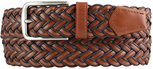 BELTINGER Flecht-Gürtel aus Leder 3,5 cm | Flecht-Ledergürtel für Damen Herren 35mm | Geflochtener Gürtel mit silberner Schließe | Cognac 105cm