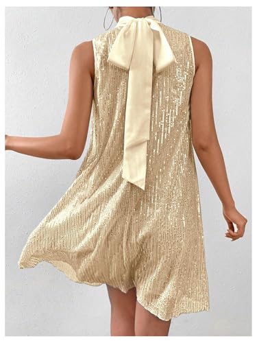 Image of Floerns Women's Sequin Sleeveless Tank High Neck Bow Shiny Party Dress