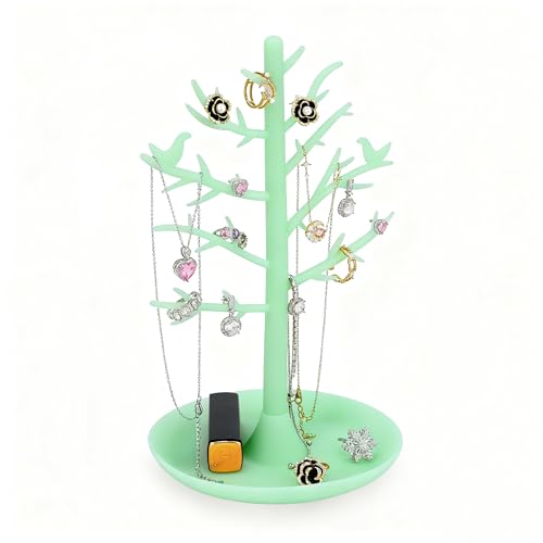 Zegcohjaye Jewelry rack,Silicone material, tree-shaped jewelry organizer, displays necklaces, earrings, bracelets, rings, desktop decoration (Light green)
