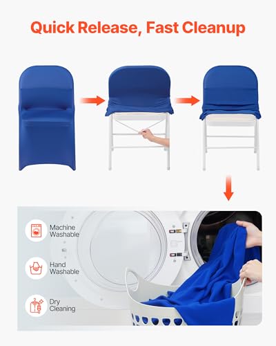 Image of VEVOR Chair Covers, Polyester Spandex Chair Cover, Stretch Slipcovers for Wedding Party Dining Banquet Flat-Front Chair Covers (Royal Blue-c, 50PCS)