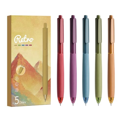 Set de 5 bolígrafos retráctiles de tinta colorida vintage T-shin