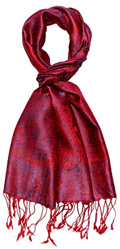 Bufanda de seda para hombres Lorenzo Cana elegante con patrón de cachemira rojo y azul talla única