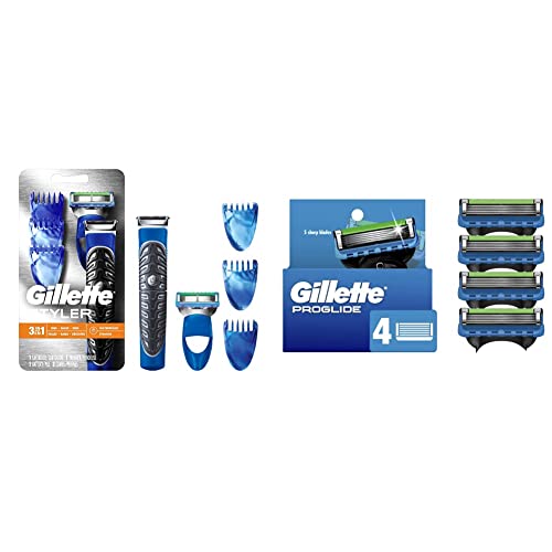 Gillette Styler, 1 Beard Trimmer For Men With 1 Proglide Razor Blade Refill, 1 Battery, 3 Comb Attachments, Waterproof & Proglide Mens Razor Blade Refills, 4 Count #TOP19