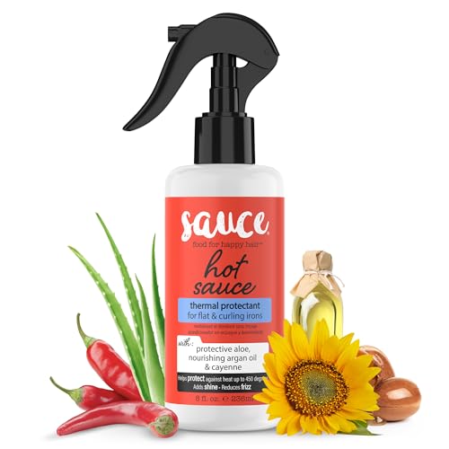 SAUCE BEAUTY Hair Heat Protectant Spray (8 Fl Oz) Hot Sauce Thermal Protectant Spray with Argan Oil, Aloe & Cayenne, Anti Frizz & Adds Shine, Blow Dry & Flat Iron Hair Spray for All Hair Types