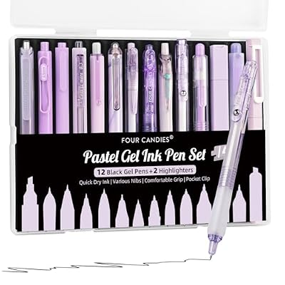Four Candies 12Pack Pastel Gel Ink Pen Set + 14PCS Pen Set Purple with Case