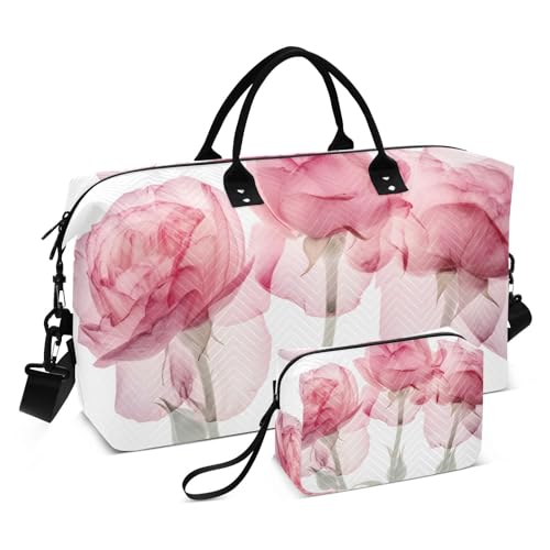 Large Travel Duffel Bag, Rose Red Transparent Print Sport Tote Gym Bag, Shoulder Weekender Overnight Bag for Women Men, Carry On Luggage with Toiletry Bag