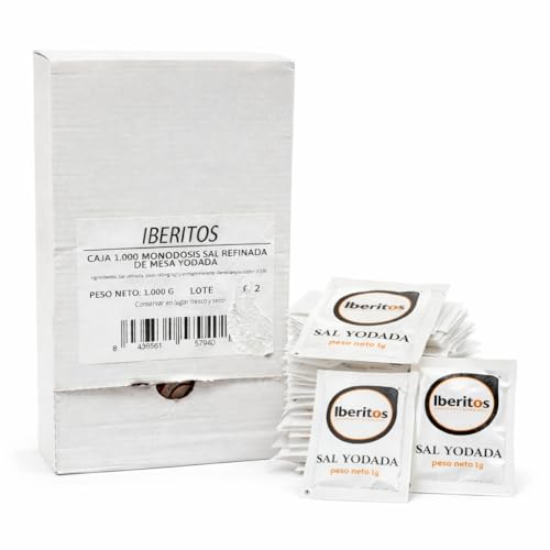 Iberitos Sal Refinada Monodosis 1 g | Caja 1000 Sobres Individuales | Formato Hostelería | Sal de Mesa Práctica para Restauración, Cafeterías, Catering y Take Away