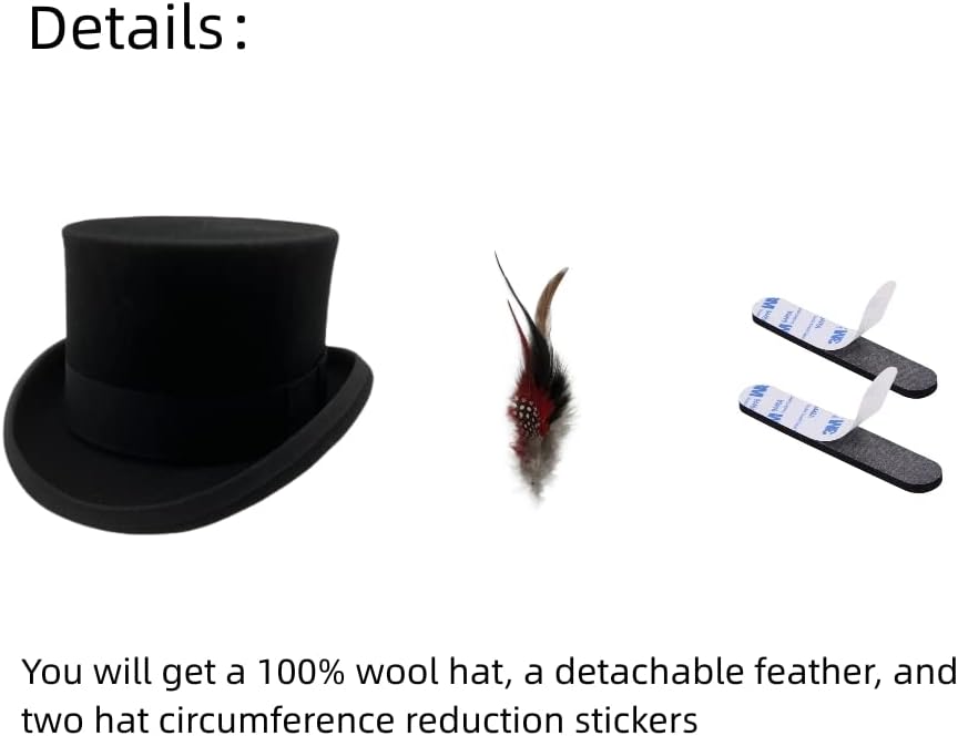 Willheoy Wool Top Hat for Men Satin Lined Topper Hat Black Mens Tall Tophat Christmas Costume Cap - Image 4