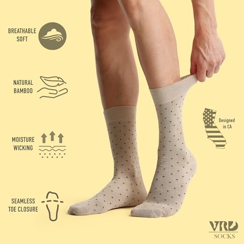 VRD Bamboo Mens Dress Socks for Men, 5 Pack, Dotted Design Crew Length Mid-Calf Socks, Mens Shoe Size 8-133