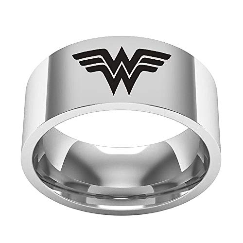 Sping Jewelry Wonder Woman - Anillo con logotipo de acero inoxidable de alto pulido para unisex, Metal Cover