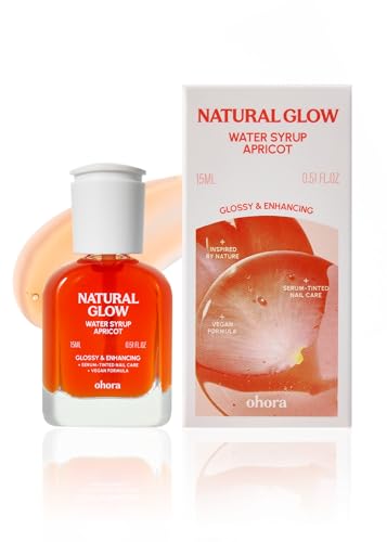 Image of ohora Natural Glow Water Syrup Nail Strengthener (Apricot) - Tinted Nail Hardener for Brittle, Damaged Nails, Quick-Dry Glossy Finish, Nail Repair & Growth, 15 mL