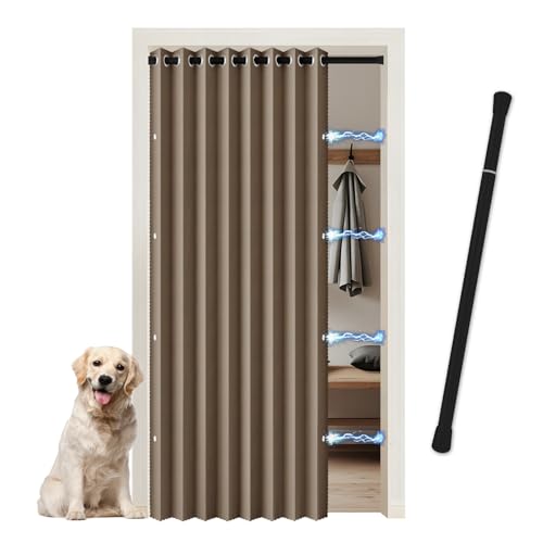 JCyh Rideau de Porte Occultant Magnétique sans Perçage - Rideau de Séparation de Pièce avec Tringle Télescopique Incluse - Rideau Thermique Phonique pour...