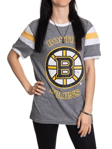 Calhoun NHL Ladies Loose Fit Lounge Varsity Style Retro Lounge T-Shirt (Boston Bruins, X-Large)