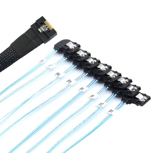 Cable Slimline 4.0 SFF-8654 8i a 8x SATA ángulo derecho 0.5m miniatura 4