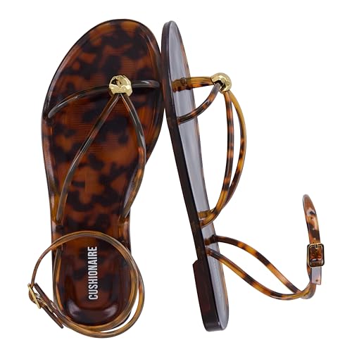 CUSHIONAIRE Vita Jelly Sandals for Women Casual Lightweight Womens Strappy Sandals with Adjustable Buckle Strap and Gold Hardware Accent