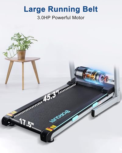 BORGUSI Treadmill with Auto Incline - 300 lb Capacity, 3.0HP Folding Electric Treadmill Up to 8.5 MPH Speed, Running Machine with 17.5" Wide Tread Belt and Bluetooth Speaker for Home Use - Image 3