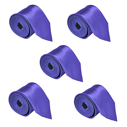 FOMANN Mens Wedding Tie Wholesale Groomsman Bestman Solid Color Skinny Ties Lot of 5 Necktie