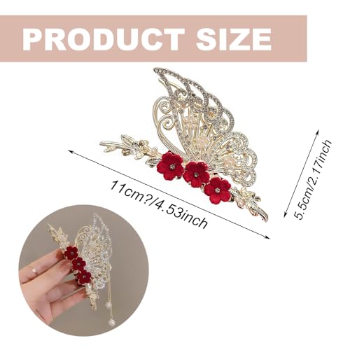 Pinza elegante con borla estilo oriental color rojo miniatura 2