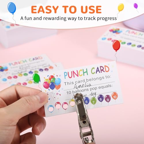Image of ONEDONE Punch Card 200 PCS Punch Cards for Classroom Incentive Awards Punch Cards for Kids Students Teachers Home Classroom School Business Loyalty Card - 3.5 inch x 2 inch Balloons