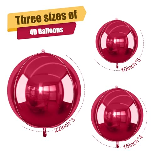 Image of 12PCS Burgundy Red Round Foil Balloons 22 inch 15 inch 10 inch Large Mylar Balloons | Metallic Maroon Red 4D Ball Balloons for Birthday Party, Graduation, Wedding, Christmas, New Year, Disco Prom Party Decor
