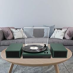 LP&No.1 Record Player with Stereo Bookshelf Speakers, Vintage 3-Speed Belt Drive Turntable, Wireless Input, RCA Output, Auto Stop Function | Dark Green - Les Beatles, Paul McCartney, John Lennon, RIngo Starr, George Harrison LP&No.1 Record Player with Stereo Bookshelf Speakers, Vintage 3-Speed Belt Drive Turntable, Wireless Input, RCA Output, Auto Stop Function | Dark Green – Image 7