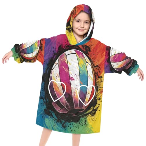 Kids Blanket Hoodie Sports Balls Wearable Blanket Hoodie Oversized Hooded Blanket, Sweatshirt Blanket with Pockets Soft Warm Kids Hooded Blanket for Girls, Boys