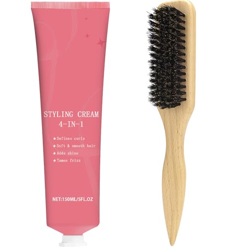 Styling Cream & Slick Back Hair Brush Set for Flyaways,