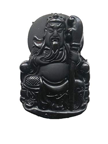 Pendentif obsidienne naturelle Guan Gong sculpté main pour homme