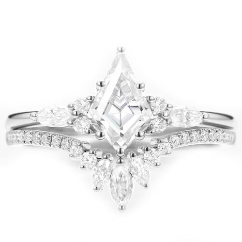 10K/14K/18K Solid Gold Personalized 1.5ct Kite/Pear Cut Moissanite Wedding Ring Set for Women Custom Engraved Antique Kite Shape Moissanite Wedding Band Set 4-18 Size3