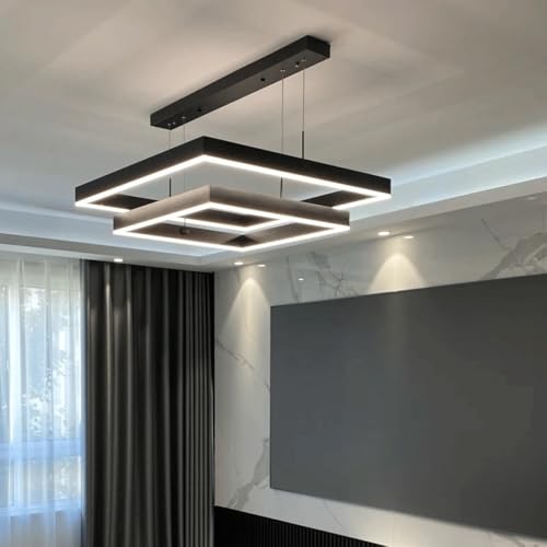 Lustre rectangulaire LED noir TYKHGFS pour salle à manger et plafond haut