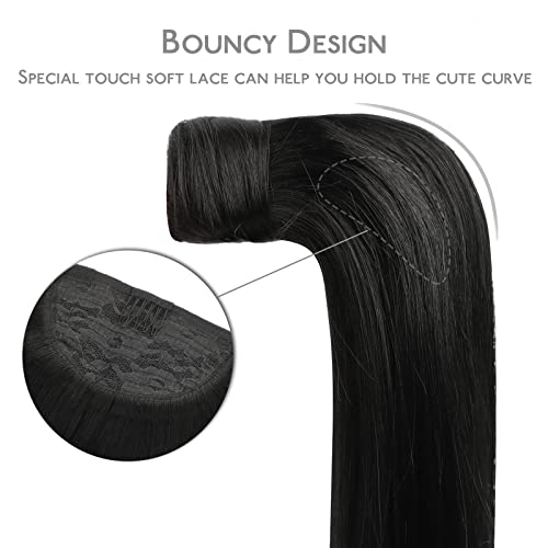 Image of WENNALIFE Ponytail Hair Extension, 22 Inch 90g Jet Black Ponytail Extension Human Hair Clip in Wrap Around Remy Human Hair Extension Hairpieces Real Human Hair