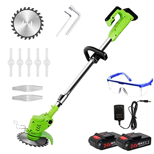 BKBEINGKING 電動草刈機 24V 軽量 充電式くさかりき コードレス グラストリマー 充電式 草刈り機 バッテリー付き 女性 お年寄り BK-GJ78(グリーンU型本体+刃組み合わせ+バッテリー2個)