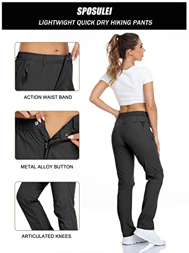 Sposulei Lightweight Summer Pants For Womens Golf Nylon Quick Dry Waterproof Casual Hiking Pants With Pockets Black #TOP4