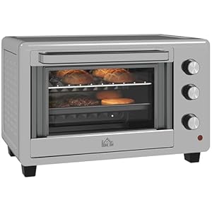 HOMCOM 30 Litre Mini Oven, Countertop Electric Cooker & Grill for Roasting, Baking, Grilling with Adjustable Temperature, 60 Min Timer, Baking Tray and Wire Rack, 1600W, Silver