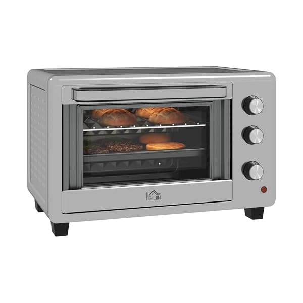 HOMCOM 30 Litre Mini Oven, Countertop Electric Cooker & Grill for Roasting, Baking, Grilling with Adjustable Temperature, 60 Min Timer, Baking Tray and Wire Rack, 1600W, Silver