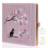 TIEFOSSI Cuaderno Cuadrado de Puntos, Diario Bonito con Gato para Mujeres y Niñas, Cuaderno de Puntos con Bonito Diseño de Sakura, Journal Estético para Escribir, Dibujar y Llevar un Diario
