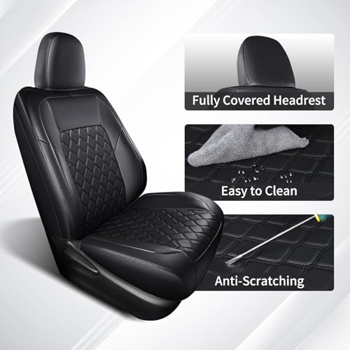 Image of Huidasource Car Seat Covers Fit for Toyota RAV4, Full Coverage Waterproof Leather Seat Cushion Covers Full Set Fit for 2013-2018 Toyota Rav4 XLE LE XLE Premium Limited (Not for Hybrid, Black)