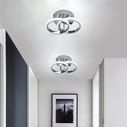 Light Fixture Ceiling Silver Round Simple Small Ceiling Light Cool White Light for Corridor Kitchen Ceiling Light Fixtures Stairs Study Room 22W