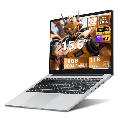 Image of Laptop, AMD Ryzen 5 5500U Gaming Laptop, 15.6 Inch Laptop Computer with 16GB RAM 1TB SSD, AMD Radeon Lap top PC, Laptops with Backlit Keyboard, 1080P FHD, 55.2Wh Battery, Type-C, HDMI, Win 11 Pro