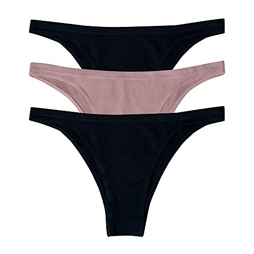 Kit 3 Calcinhas Tanga, She, Microfibra Sem Costura, preto rosa preto, G