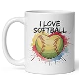 I Love Softball Ceramic Coffee Mug 11oz Fastpitch Player Pitch Batter - Tea Coffee Mug with Comfortable Grip - Unique Sport Gift Cup for Office or Home - Vibrant Long-Lasting Print ID44991