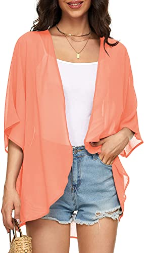 Image of Indian Trendy Women's Solid Puff Sleeve Kimono Cardigan Loose Cover Up Casual Blouse Top Chiffon