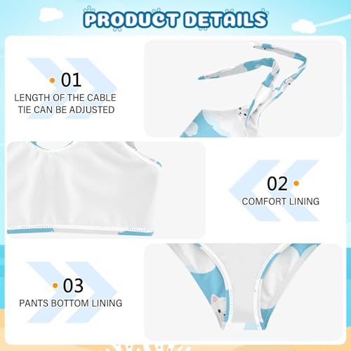 KLL Cats with Cute Clouds Pattern with Blue Sky Girls 2 Pieces Bikini Sets Beach Bathing Suit Swimwear Adjustable Strap4