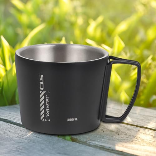 Mug de camping acier inoxydable double paroi anse pliable noir - 4