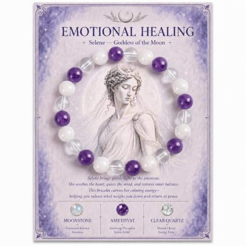 Raicegs Moonstone Amethyst Healing Crystal Beaded Bracelet for Women