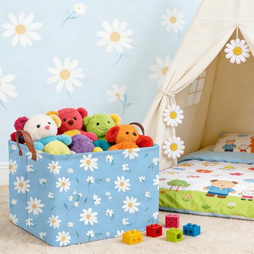 Image of Rectangular Daisy Storage Basket,Kids Laundry Hamper,Waterproof foldable kids laundry basket,Blue Baskets,Books Box,Flower room decor(Daisy)