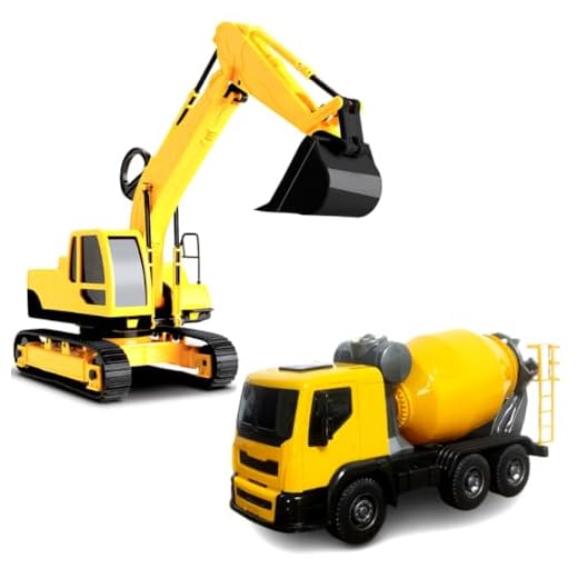 Kit 2 Carrinhos de Construção Trator Escavadeira e Caminhão Betoneira Realista Roma Original Brinquedo Infantil de Obras