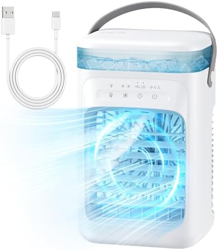 Portable Air Conditioners, Personal Mini Air Cooler Cooling Fan with 3 Wind Speeds, 1000ml Evaporative Air Conditioner, 7 LED Light, 2 Cool Mist Air Conditioners Humidifier Fan for Room Bedroom Office