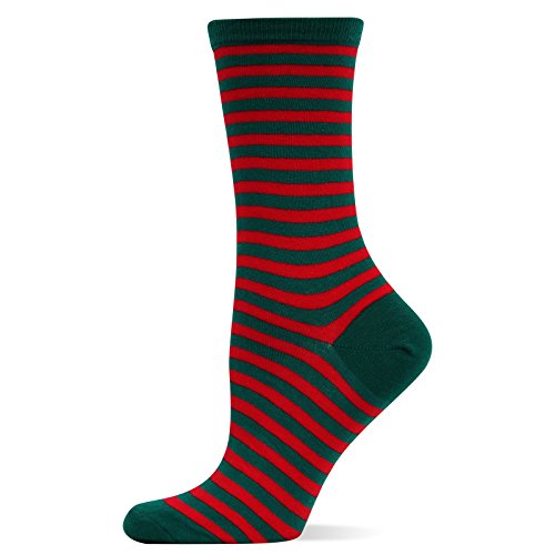 Hot Sox Women's Originals Classics Crew, Thin Stripe (Red), Shoe 4-10 (Sock Size: 9-11)