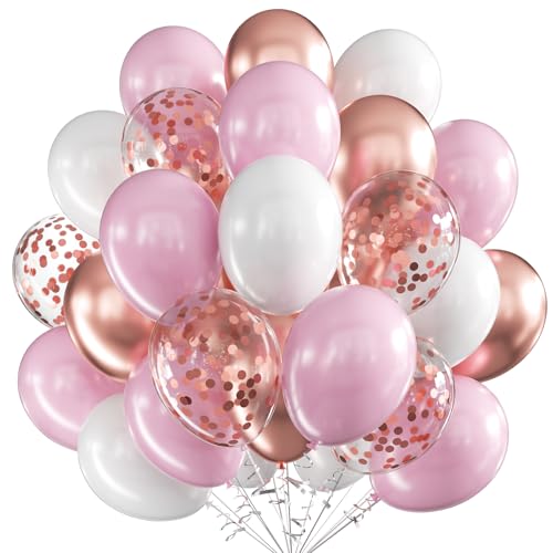 Ballons Rose Blanc Or rose Set, Ballons Anniversaire, 60 Pièces 12 pouces Ballons de Baudruche, Rose Blanc Or rose Latex Ballons Helium Ballons Party Ballons Pour Mariage Anniversaire Fête Baby Shower
